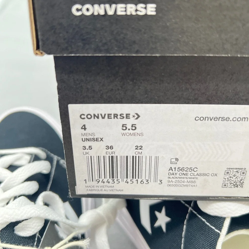 Converse Day One Classic Ox Black White Canvas Sneakers A15625C M 4 W 5.5